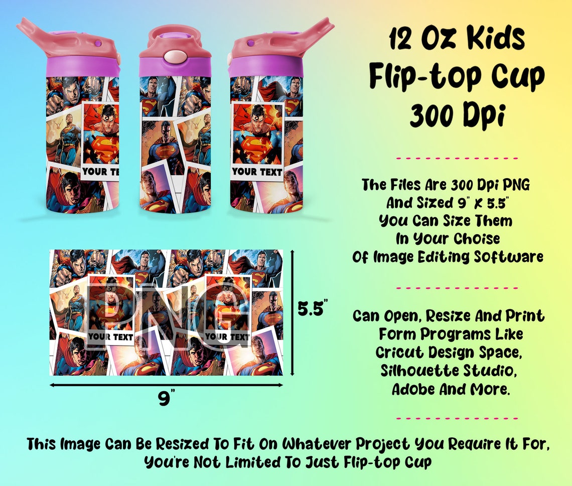Super Hero 12 Oz Tumbler Wrap Png, Sippy Cup 12 Oz Png, Fliptop Cup 12