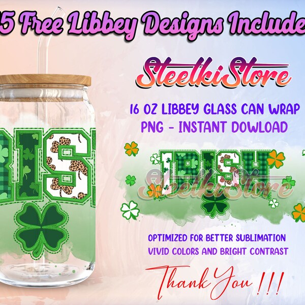 Irish Libbey Glass Wrap, St Patrick's Day 16 Oz Glass Can Wrap PNG, Lucky Glass Can Sublimation Wrap Design Download