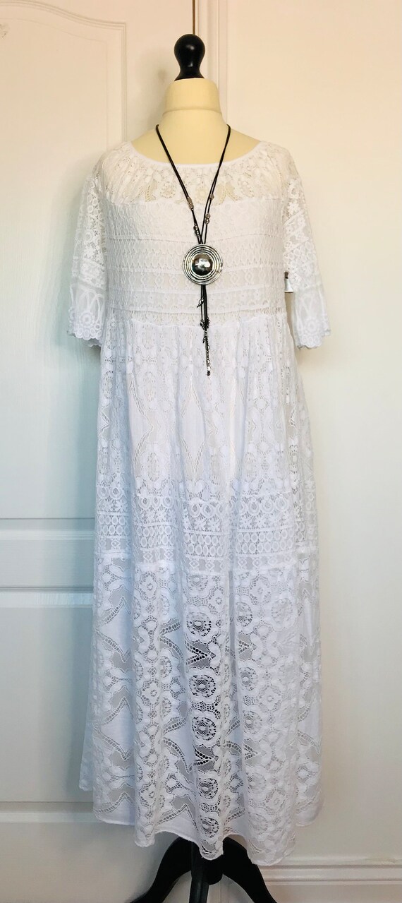 Made in Italy Lagenlook White Lace Long Boho Dress - UK Sz 12 14 16 - Etsy  Canada