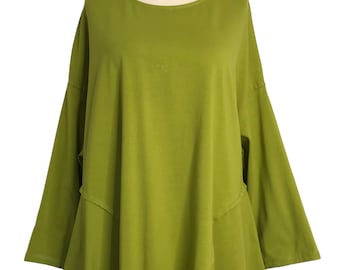 Made In Italy Lagenlook Chartreuse Handkerchief Hem Top - UK Sz 14 16 18