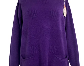 Quirky Lagenlook Purple Heart Embossed Pattern Jumper - UK Size 14 16 18