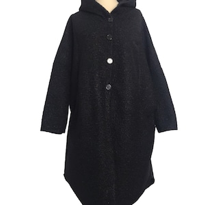 Italian Lagenlook Black Boucle Teddy Coat - UK Plus Size 16 18 20 22 24