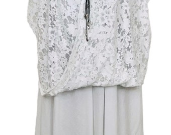 Made In Italy Lagenlook White Cotton/ Lace 2 Piece Dress - UK Size 14 16 18