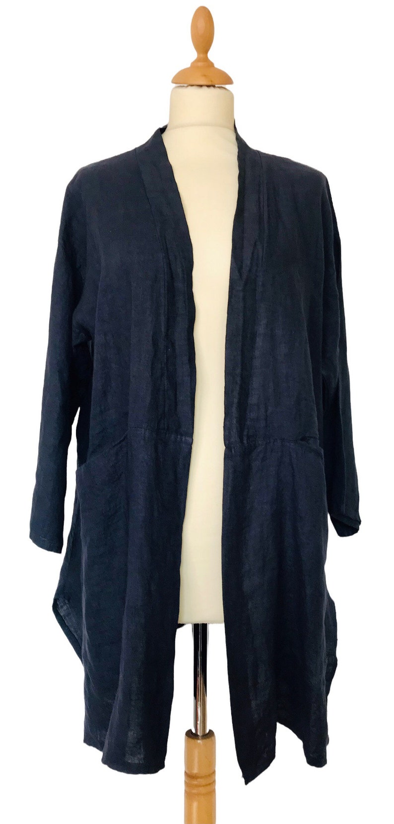 Italian Lagenlook Navy Blue Linen Jacket UK Size 14 16 18 Etsy