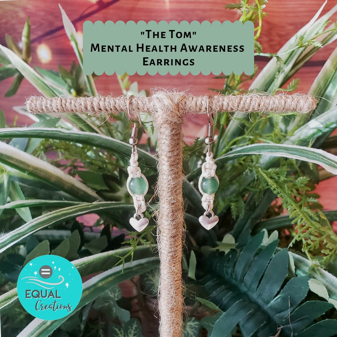 The Tom Mental Health Awareness Earrings Green Aventurine Beads Heart