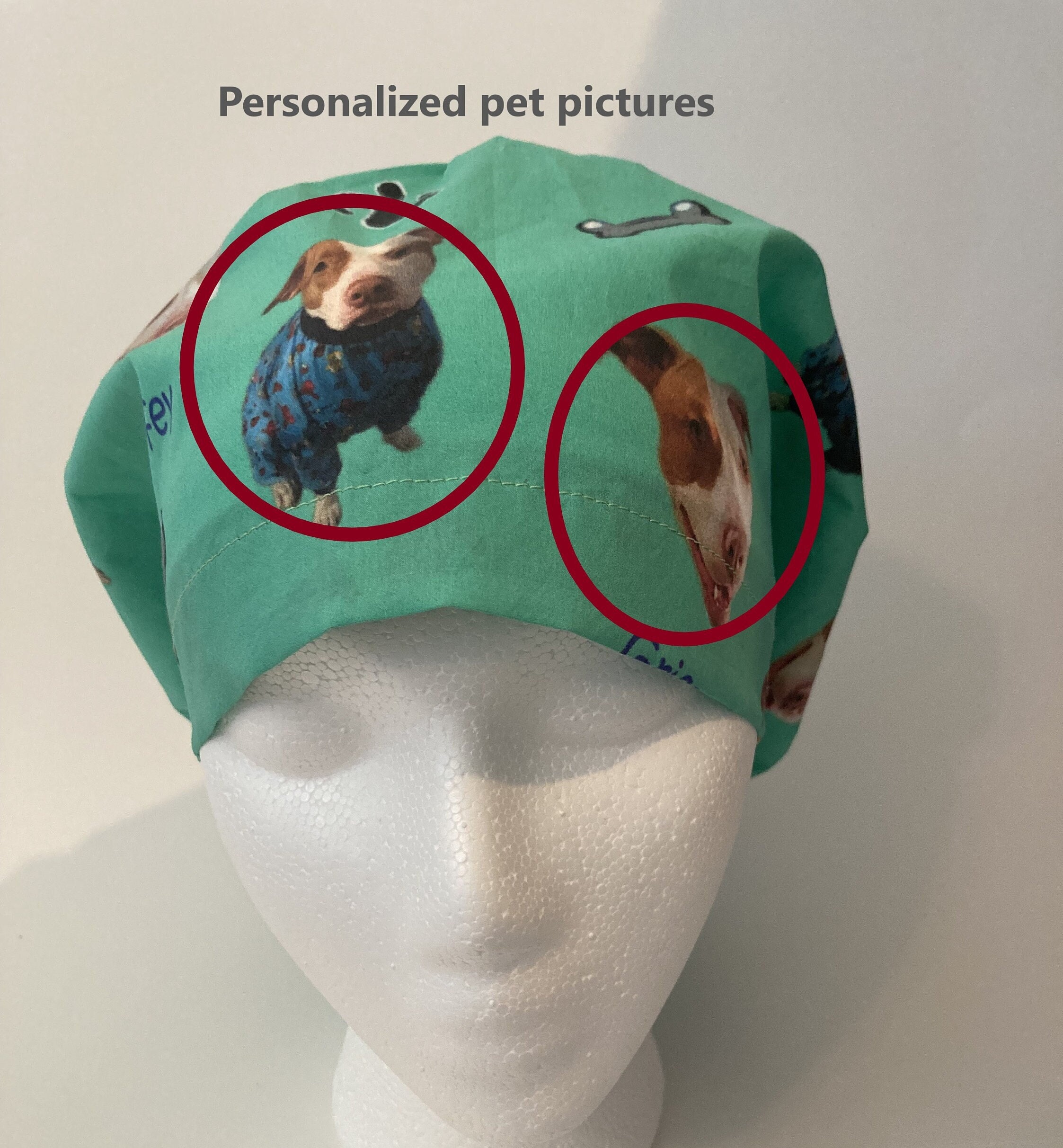 Personalized scrub caps with your pet's picture(s) and name