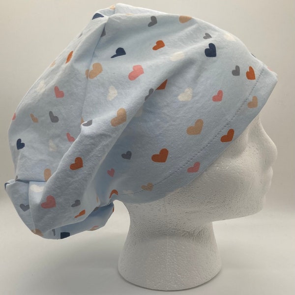 Euro style OR/ surgical/ scrub cap light blue with hearts