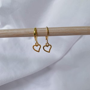 heart earrings / gold plated hypoallergenic leverback earrings / dainty Charm hoops