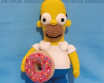 PDF Crochet Homer Doll + Donut Pattern | 8-inch Amigurumi | Inspired by Homer Simpson | Amigurumi in Spanish | Step-by-Step Tutorial