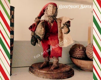Primitive ~ motif GoodNight SanTa E ~ couverture de coussin pyjama ~ téléchargement immédiat ~ art populaire grungy primitif précoce ~ motif tutoriel de Noël