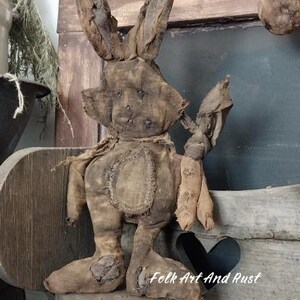 Motif primitif ~ JOUES le lapin de Pâques en lambeaux, réparations ~ Tutoriel ~ Téléchargement instantané ~ Printemps art folklorique primitif précoce Simple image 4