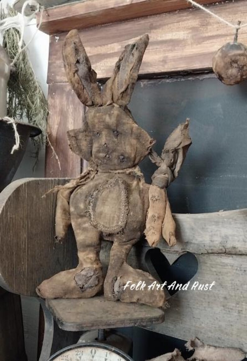 Motif primitif ~ JOUES le lapin de Pâques en lambeaux, réparations ~ Tutoriel ~ Téléchargement instantané ~ Printemps art folklorique primitif précoce Simple image 4