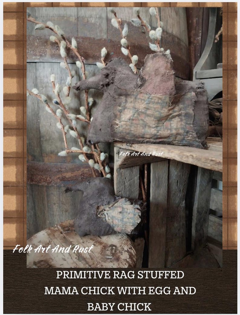 Rustic Chick Primitive Pattern ~mama Chick With Pocket & Egg and Baby Chick ...
