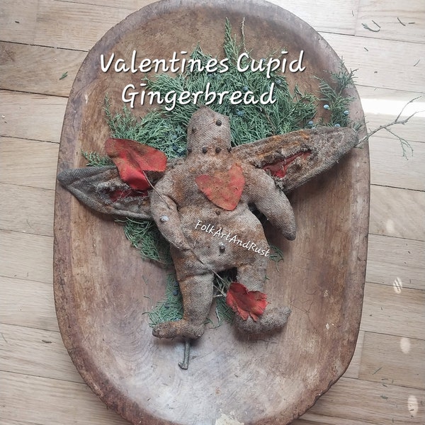 Primitive ~GrunGy VALENTINE CUPID GinGerBRead Men Pattern Tutorial ~ Instant Download Pattern Tutorial~ Folk Art Primitive ~ Vintage