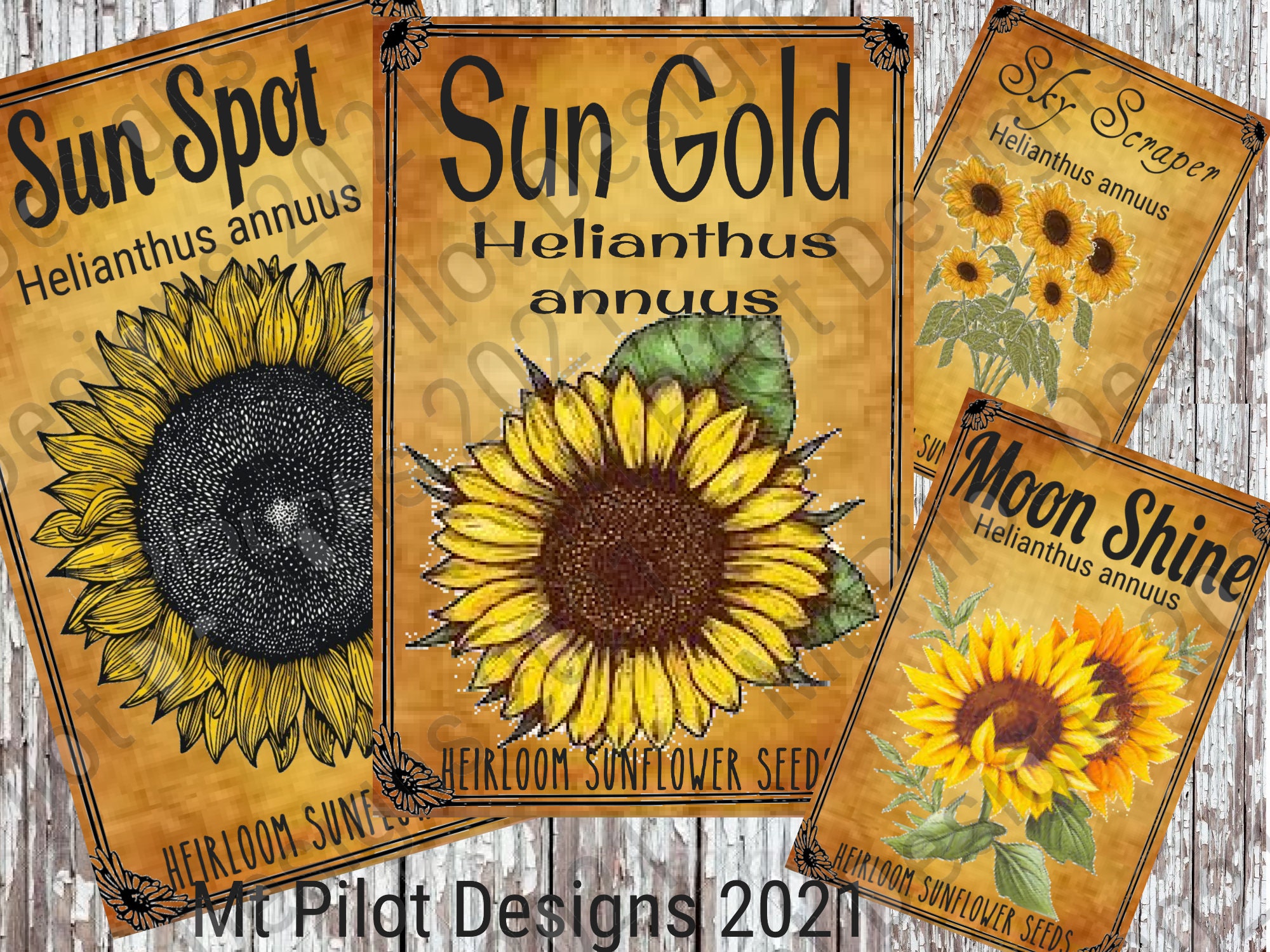 Vintage Style SUNFLOWER Seed Packets JPG Digital Download Etsy
