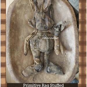 Motif primitif ~ JOUES le lapin de Pâques en lambeaux, réparations ~ Tutoriel ~ Téléchargement instantané ~ Printemps art folklorique primitif précoce Simple image 1