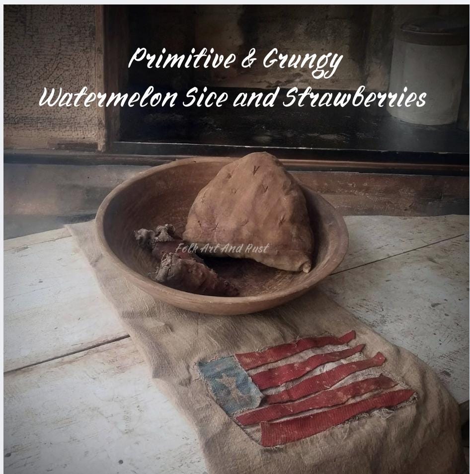 Primitive Pattern ~ Fabric Strawberries and Watermelon Slice Bowl ...