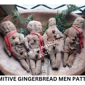Primitive ~ GRUnGY GINGERBREAD Men Pattern 2 Styles ~ Instant Download~ Grungy Folk Art Early Primitive ~ Christmas Tutorial Pattern