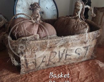 Primitive Fall Arrangement ~ 2 Pumpkins & Basket ~ Handmade Folk Art Harvest Cabin Early Goods Homestead Antique Country Drab Grungy