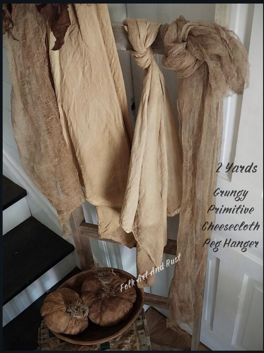 Primitive ~ 2 Yards of Grungy Cheesecloth ~ Peg Hanger Bowl Filler ~ Early Browns Cupboard Kitchen Decoration Folk Art  Vintage Farmhouse