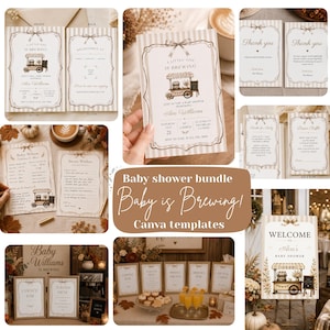 Baby Is Brewing Baby Shower Bundle, Coffee Baby Shower Template, Editable Invitation, Cafe Bebe, Baby Shower Games & Signs, Fall Baby shower