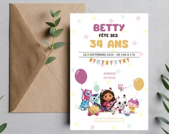 Invitation, fête, anniversaire Gabby, La maison de Gabby, Doll's house