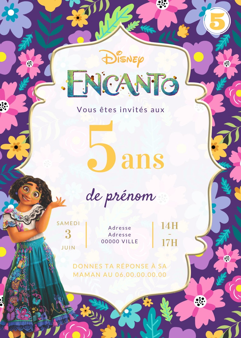 Invitation, fête, anniversaire Encanto, Mirabel, Isabela, Luisa, Madrigal image 6