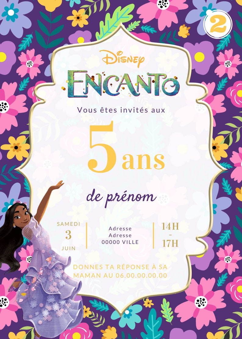 Invitation, fête, anniversaire Encanto, Mirabel, Isabela, Luisa, Madrigal image 3