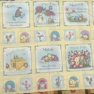 Vintage Themed Sewing Fabric Panel with Animal and Floral Prints