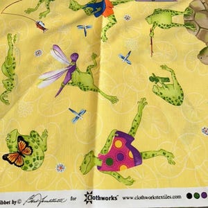 Yellow Frog and Turtle Print Cotton Fabric by Clothworks
