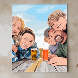 カスタム家族の肖像画、クリスマスプレゼント、漫画の肖像画、顔のない肖像画プリント、家族のイラスト、写真からの肖像画