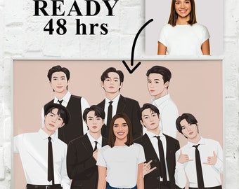 Custom Portrait Gift with your favourite KPop Band, Personalized Cartoon Illustration, Christmas Gift for Her, KPop lovers Gift