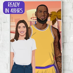 Maßgeschneiderte Illustration Ihres Lieblings Basketball Spielers, Digitales Porträt für Basketball Liebhaber Geschenk zum Abschluss, Vatertag, Muttertag