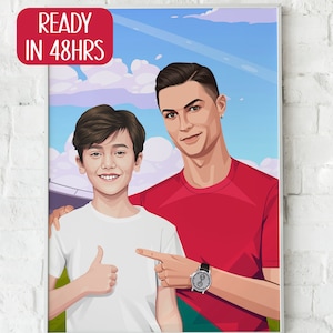 Individuelle Illustration, Digitales Porträt für Fußballliebhaber, personalisiertes Muttertagsgeschenk, Abschlussgeschenk Sohn, Vatertag