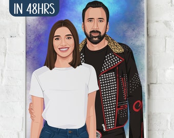 Custom Celebrity Portrait: Personalized Digital Cartoon Art (Digital Download)