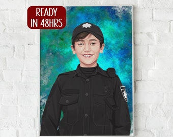 Turn Me into Police Oofficer, Custom Police Cartoon Illustration, Cartoon Portrait, Kids into Police man, Birhtday Gift, Police Life Gift