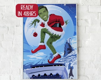 Christmas Gift Custom Portrait, Funny Christmas Gift, Grinch Portrait Xmas Present, Cool Christmas Gift for friends, Christmas gift for Dad