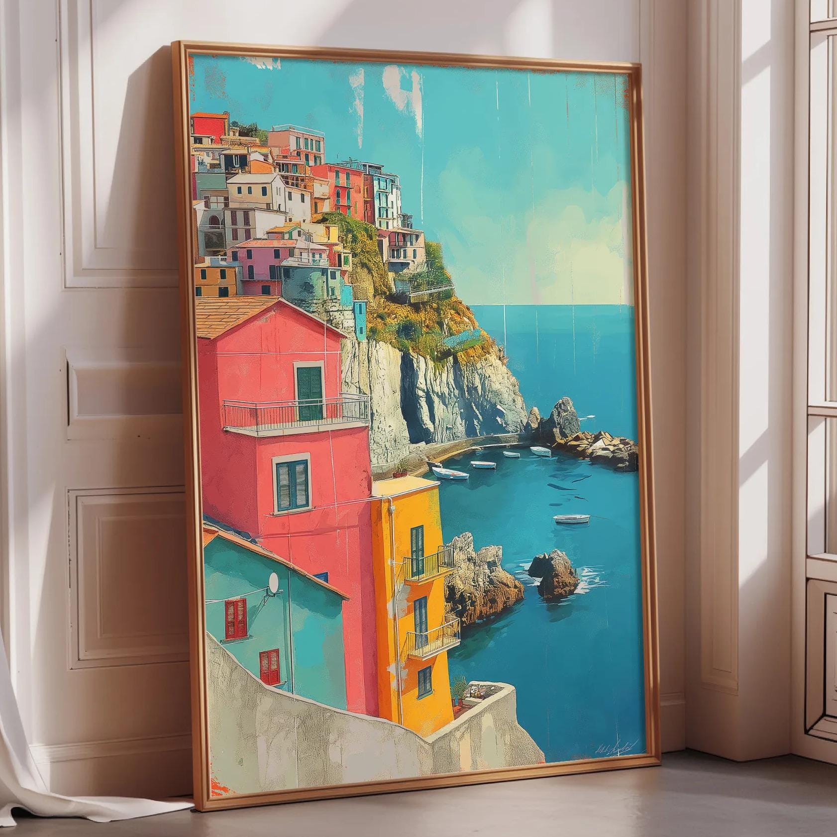 Italian Coast Wall Art Print, Retro Travel Poster Amalfi Style ...