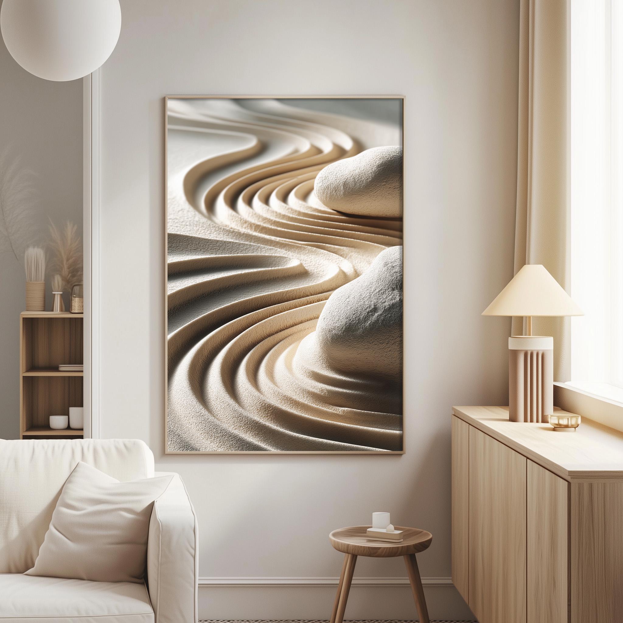 Zen Rock Garden Ocean Wall Art Print, Japanese Minimalist Sand Wave ...