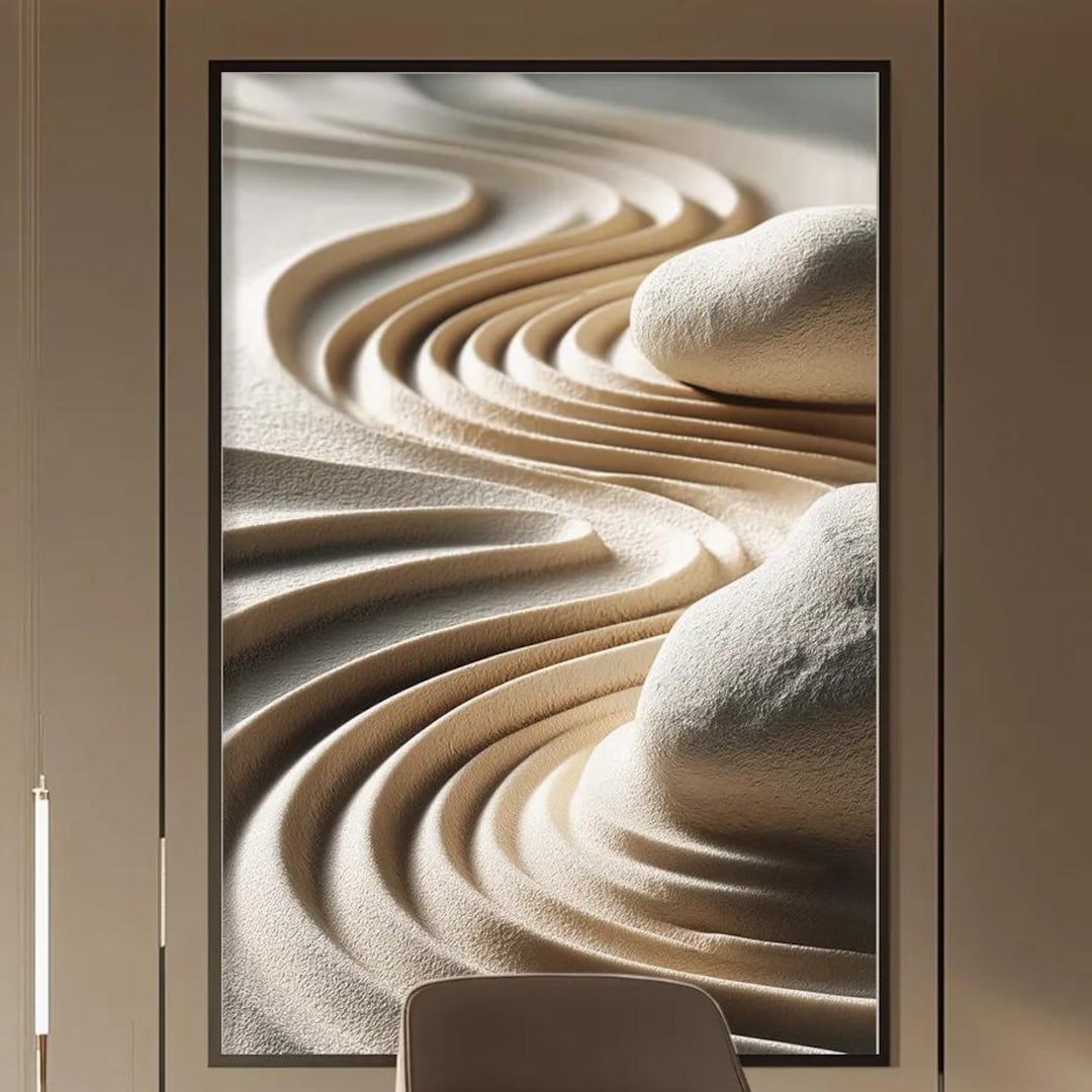 Zen Rock Garden Ocean Wall Art Print, Japanese Minimalist Sand Wave ...