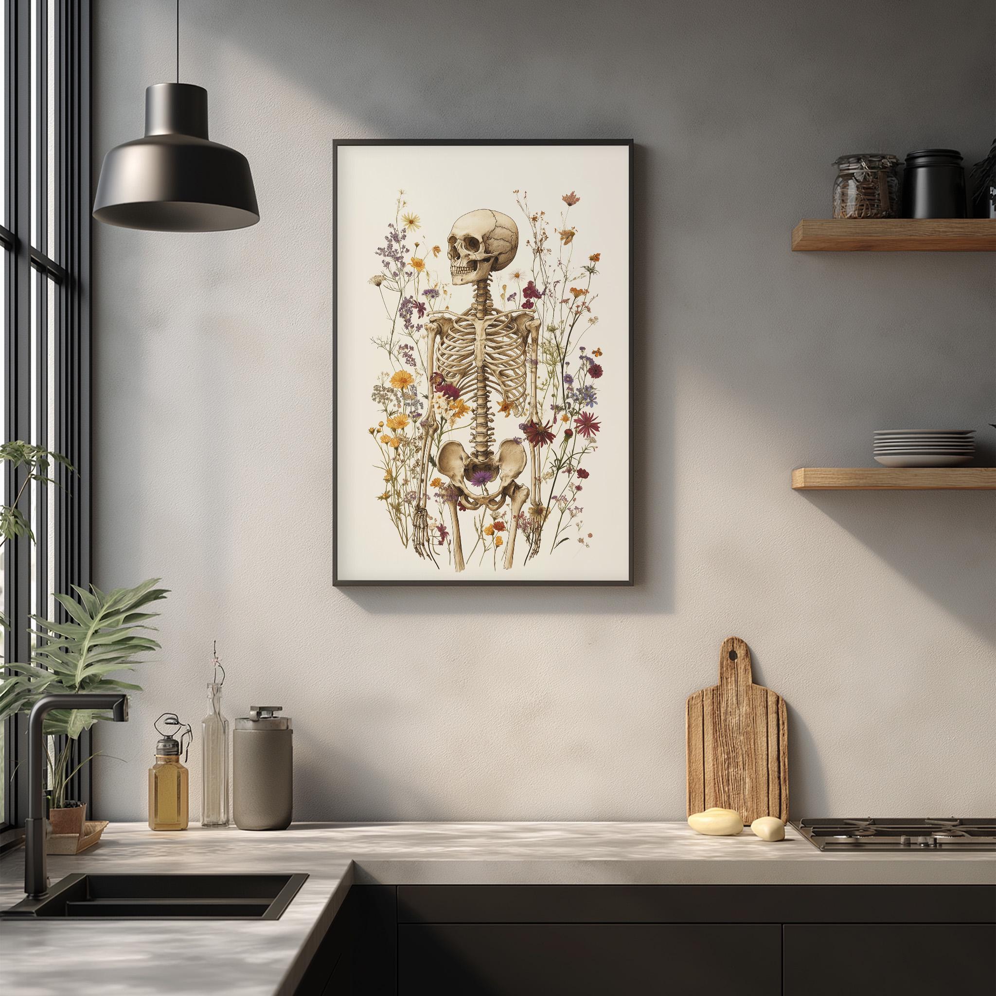 Botanical Skeleton Wall Art Print – Minimal Scandinavian Anatomy Poster ...