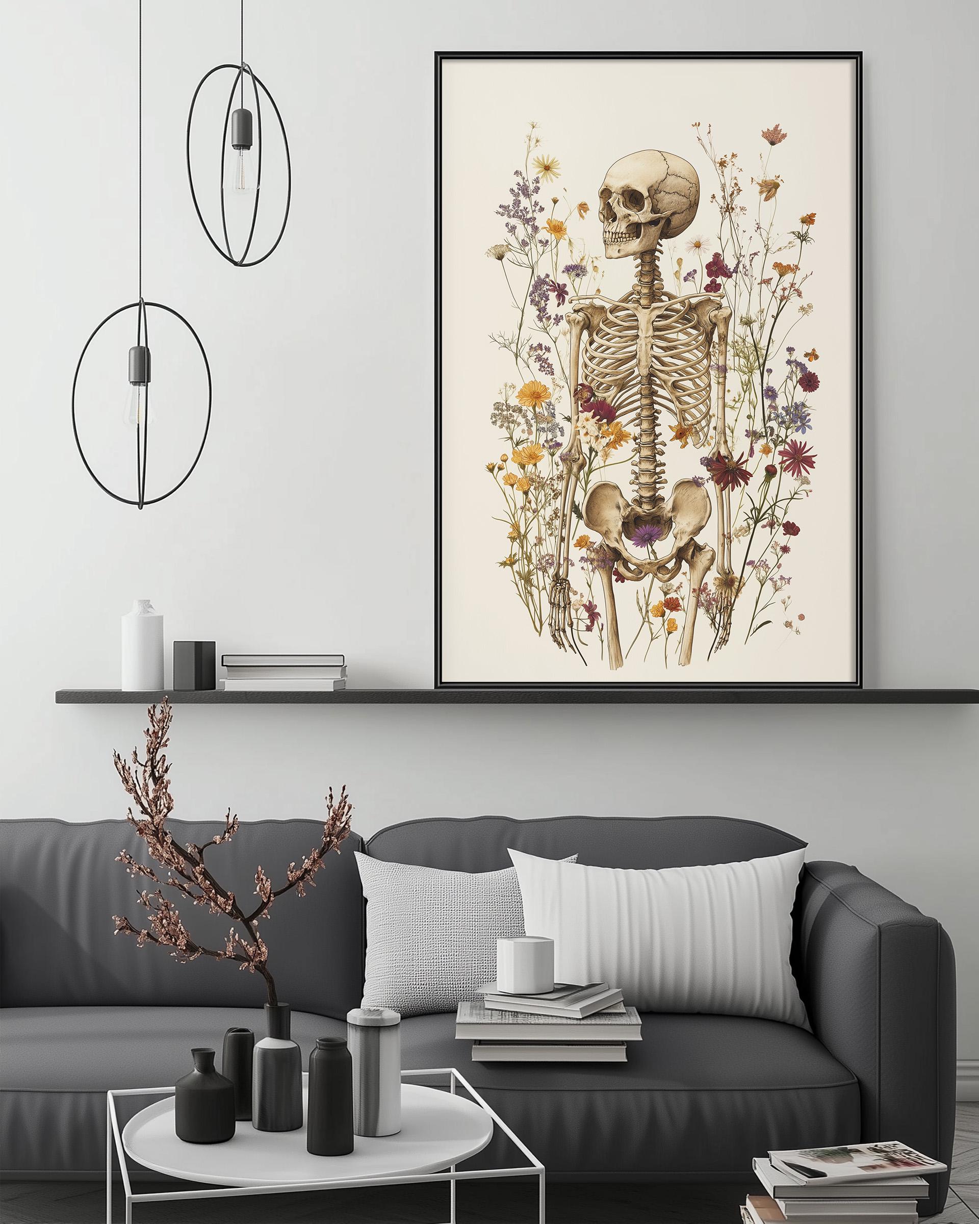 Botanical Skeleton Wall Art Print – Minimal Scandinavian Anatomy Poster ...