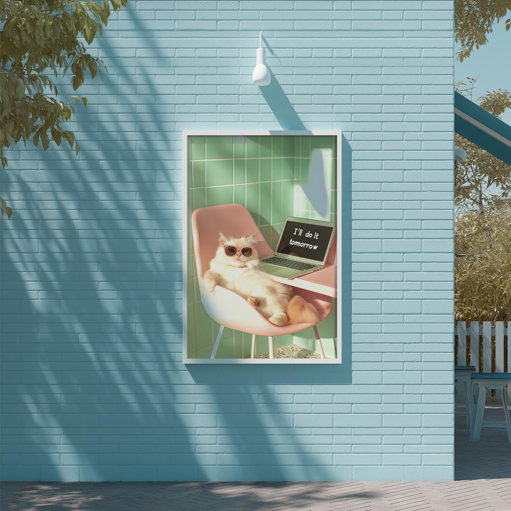 Funny Grumpy Cat Office Wall Art Print, Procrastination Cat Poster ...