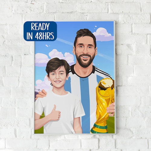Messi Gift Portrait, Lionel Messi Lover Gift Art Digital Drawing Handmade Cartoon Portrait, MEssi Frame, Leo Messi Gift