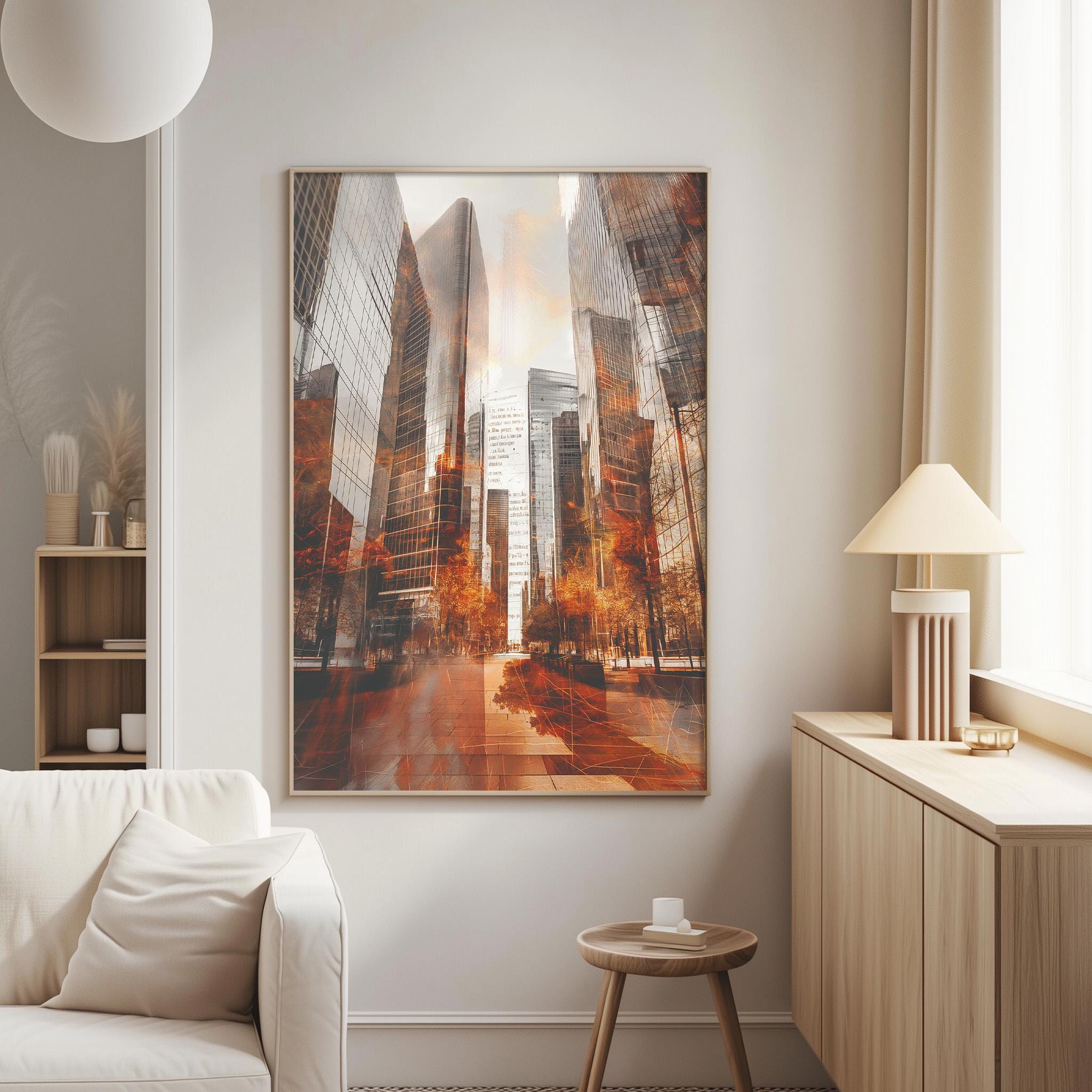 Modern City Architecture Wall Art Print, Skyscraper Street Poster With ...