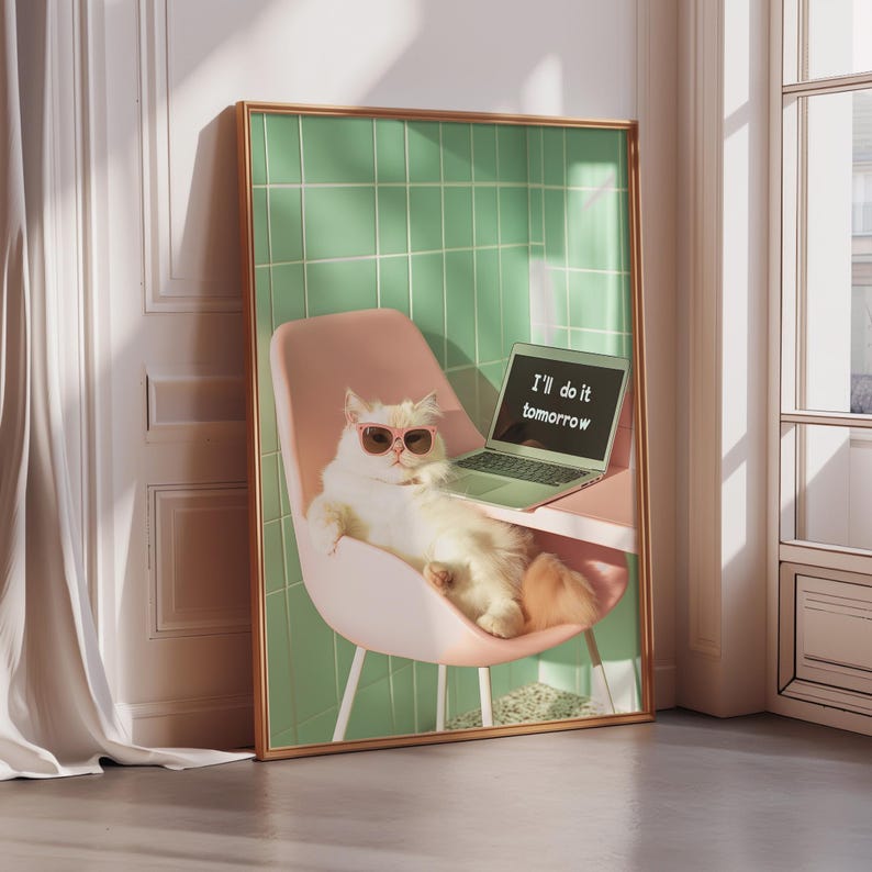 Work Sign Grumpy Cat Funny Grumpy Cat Office Wall Art Print, Procrastination Cat Poster ...