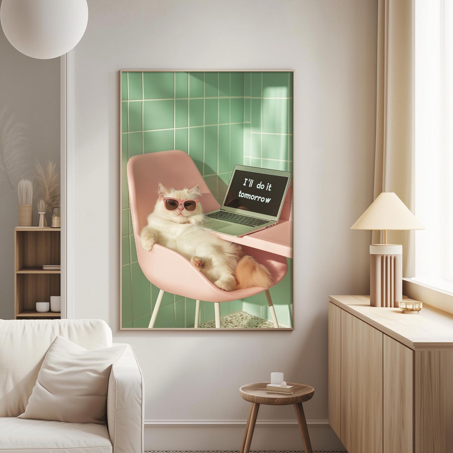 Funny Grumpy Cat Office Wall Art Print, Procrastination Cat Poster ...