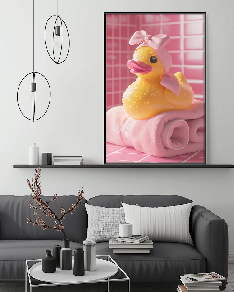 Cute Rubber Duck Bathroom Wall Art Print, Pink Spa Aesthetic Poster ...