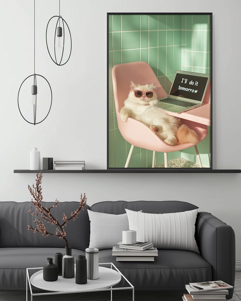 Work Sign Grumpy Cat Funny Grumpy Cat Office Wall Art Print, Procrastination Cat Poster ...