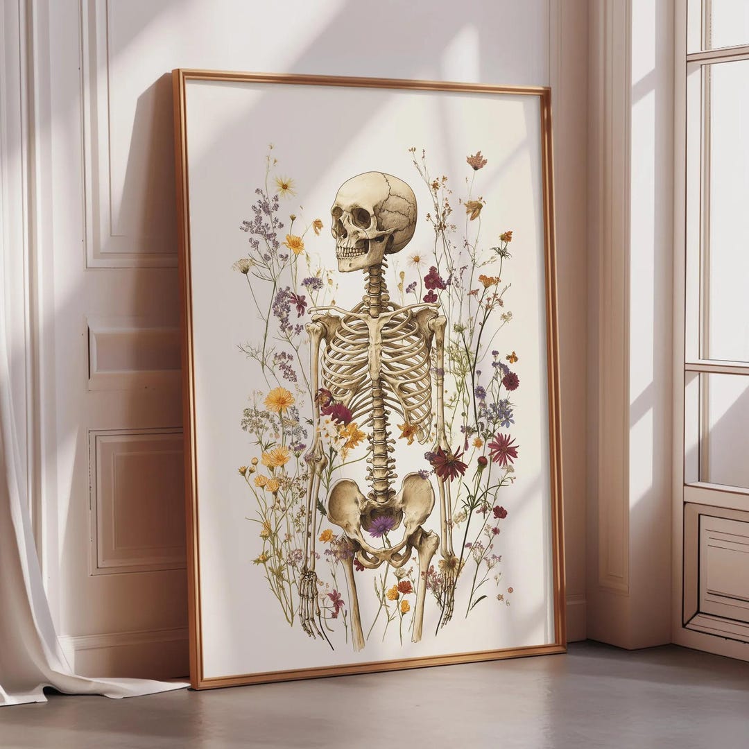 Botanical Skeleton Wall Art Print – Minimal Scandinavian Anatomy Poster ...